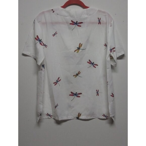 Women's White Dragonfly Print V-Neck Blouse Short Sleeve Size XL/2XL - Picture 7 of 8